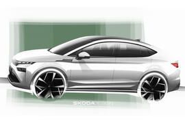 Skoda Enyaq facelift sketch front quarter