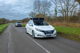 Nissan evolveAD Nissan leaf on rural road in UK