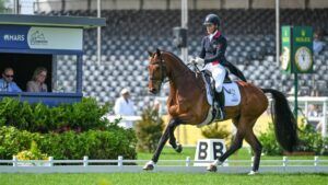 Maryland 5 Star dressage: Bubby Upton and Cola (pictured at Badminton 2024) hold third at this stage