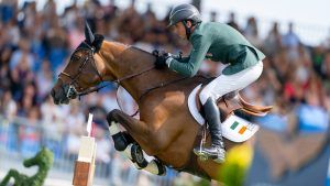 Trevor Breen fall uodate: Trevor Breen and Highland President in action for Ireland at the European Championships in Milan, Italy