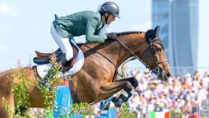 Trevor Breen (IRL) and Highland President in the Team Final at the FEI Jumping European Championship Milano 2023.