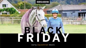 Early Black Friday equestrian deals graphic with Horse & Hound logo