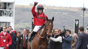 Patrick Wadge lands his first Cheltenham Festival winner with the Lucinda Russell-trained Myretown.