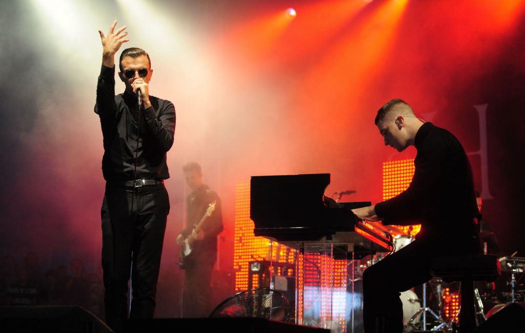 Theo Hutchcraft and Adam Anderson of Hurts perform live