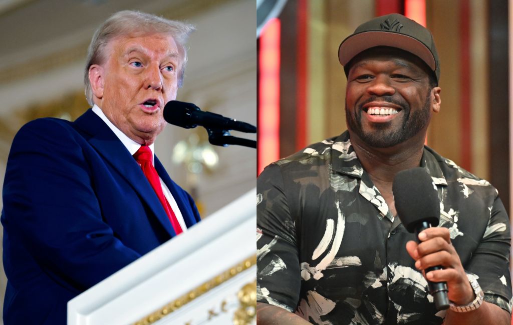 two side by side photographs of Donald Trump (left) and 50 Cent (right)