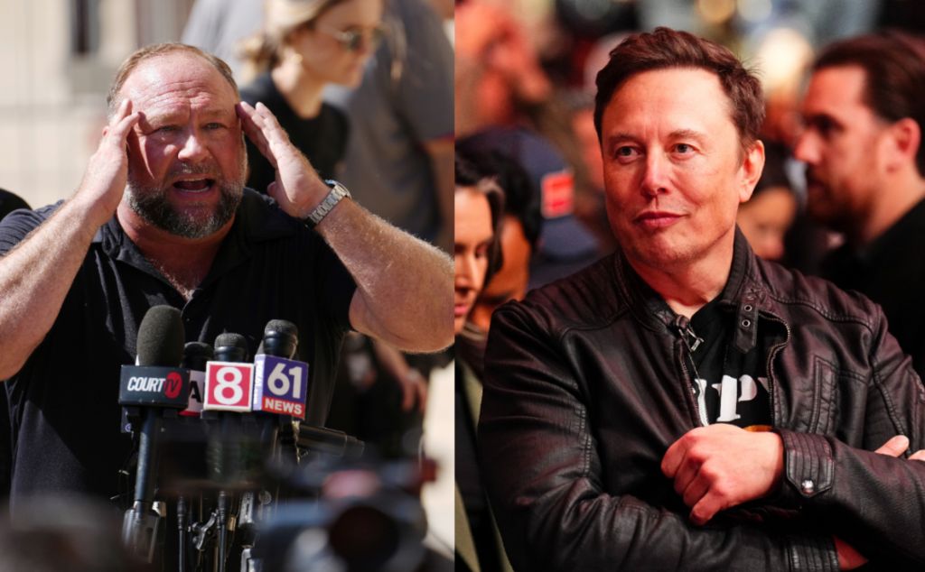 InfoWars founder Alex Jones and Elon Musk. Credit - Joe Buglewicz and Chris Unger.