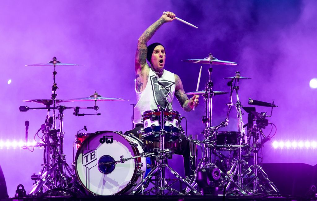 Travis Barker of Blink-182 performs live at Lollapalooza 2024.