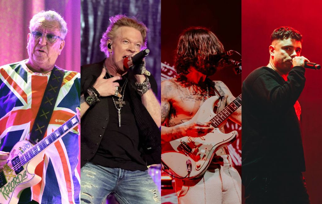 Sex Pistols, Guns N' Roses, Biffy Clyro and Kneecap. Credit: Gus Stewart, Amy Sussman, Mike Lewis Photography and Luke Brennan via GETTY