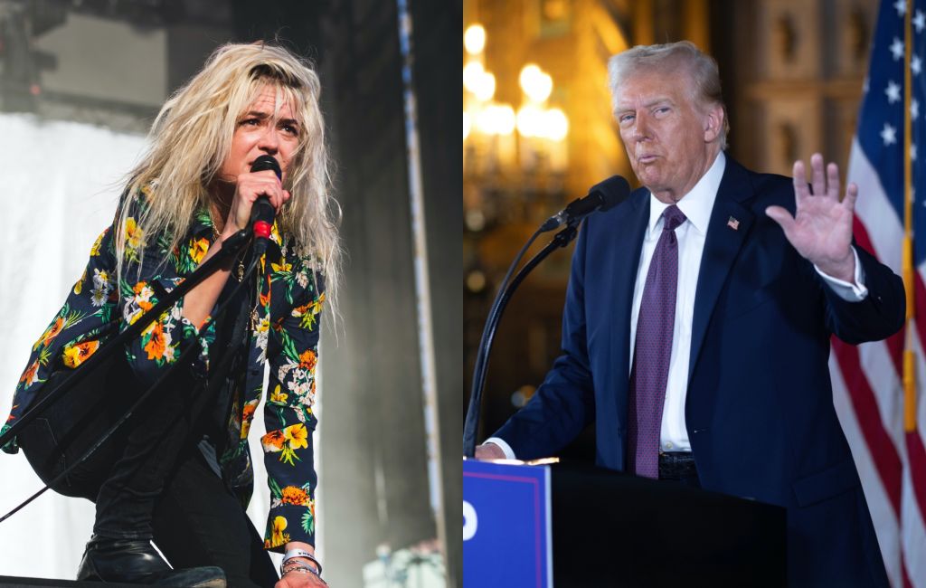 two side by side pictures of Alison Mosshart (left) and Donald Trump (right)