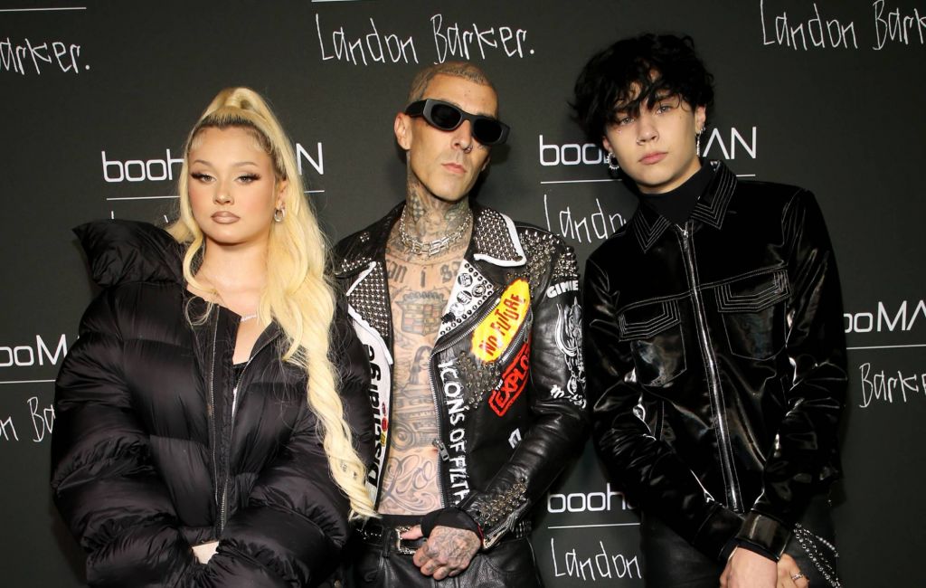 : Alabama Barker, Travis Barker, and Landon Barker attend the boohooMAN x Landon Barker launch party. (Photo by Phillip Faraone/Getty Images for boohooMAN)