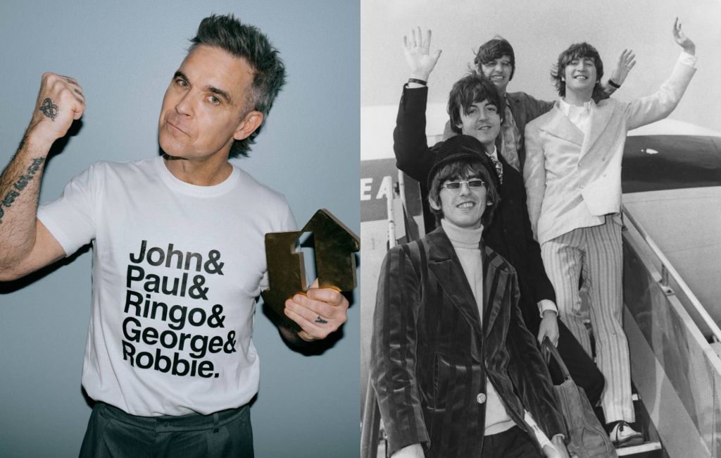 Robbie Williams and The Beatles. Credit: Leo Baron and Ted West (via Getty)