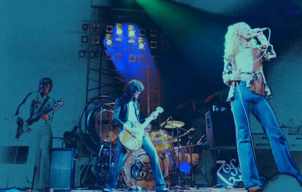 Led Zeppelin performing live on stage at Earl's Court in London in May 1975