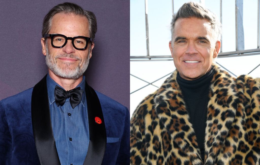 Guy Pearce and Robbie Williams split image