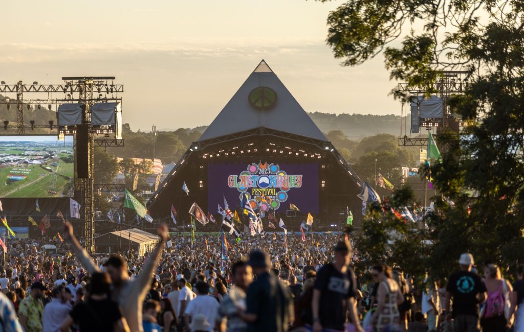 The audience at the Pyramid Stage at Glastonbury Festival 2023