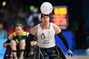 Great Britain's Aaron Phipps in action against Australia on the open day of the Paralympics 2024 wheelchair rugby tournament.