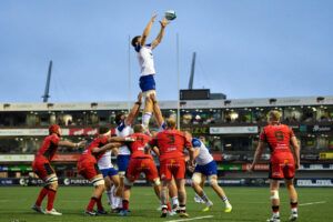 Bath Rugby against Cardiff in a pre-Season friendly at Cardiff Arms Park.