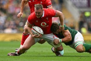 Wales' Dewi Lake is tackled by South Africa's Kwagga Smith in the June 2024 international