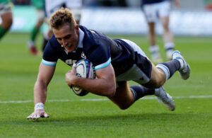 Scotland’s Stafford McDowall scores a try against Portugal during the 2024 Autumn Nations Series