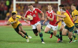 Lions centre Jamie Roberts breaks the Australia defence during the third test in 2013.