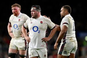 Jamie George with hands on hips during England’s February 2025 Six Nations match against Scotland.