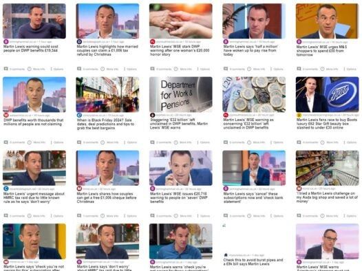 A selection of the stories published about Martin Lewis in a 24-hour period on the Reach network.