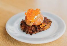 Crispy Latkes with smokes salmon and caviar on top.