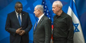 US Secretary of Defence Lloyd Austin meeting with Israeli prime minister Benjamin Netanyahu and defence minister Yoav Gallant.