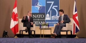 UK prime minister Keir Starmer meets with Canadian prime minister Justin Trudeau at a recent NATO summit.