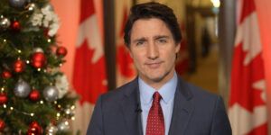 Prime minister Justin Trudeau delivering his 2023 Christmas address.