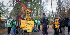 Protesters outside of Stornoway, the official residence of the Leader of the Opposition.