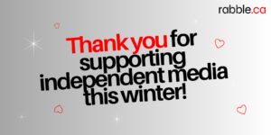 A grey and white image with the words thank you for supporting independent media this winter!