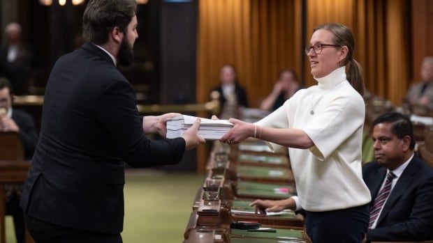 Government House leader Karina Gould tables the Fall Economic Statement in the House of Commons in Ottawa on Monday, Dec. 16, 2024.