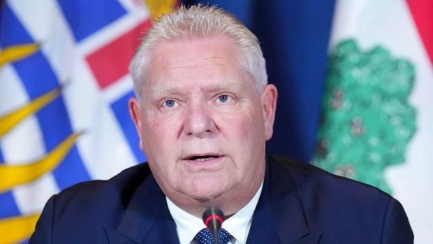 Ontario Premier Doug Ford speaks to the media during the fall meetings of Canada's premiers hosted by Ontario in Toronto on Dec. 16, 2024.