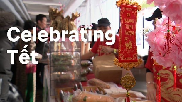 Close up on red decorations at Tet festival in Montreal.