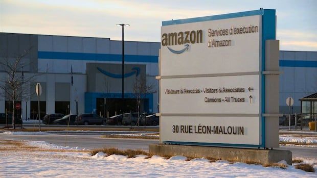 outside of an Amazon facility in Quebec