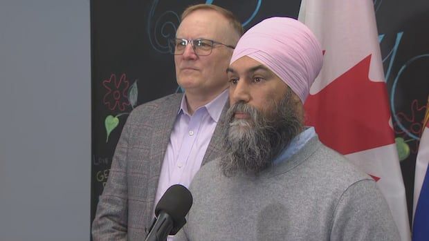 Jagmeet Singh speaks to reporters in British Columbia