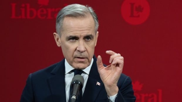 Liberal Party of Canada leadership candidate Mark Carney speaks to the media following their English-language Liberal Leadership debate in Montreal on Tuesday, Feb. 25, 2025.