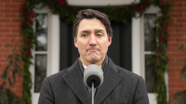 Justin Trudeau frowns as he resigns as Prime Minister of Canada.