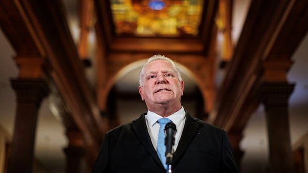 Doug Ford stands at a podium. 