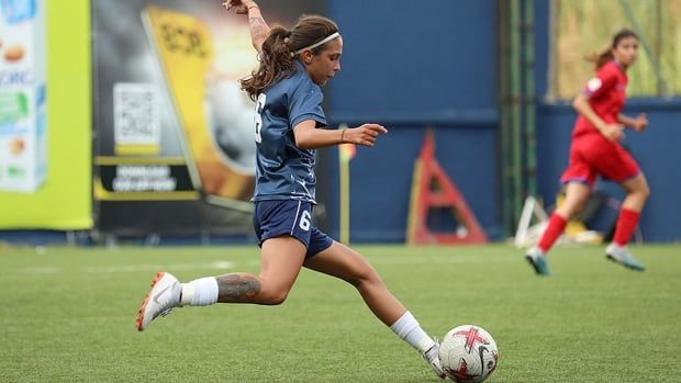 Nineteen-year-old Lebanese soccer player Celine Haidar is pictured training in Beirut, Lebanon on Nov. 21, 2024.