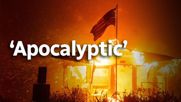 Los Angeles wildfire burns down a building