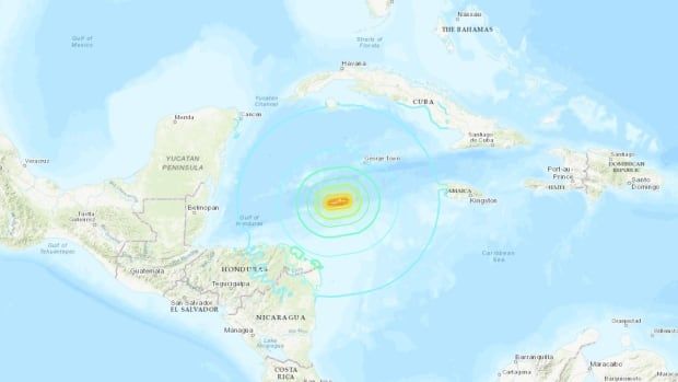 A digital map shows countries and islands in the Caribbean.