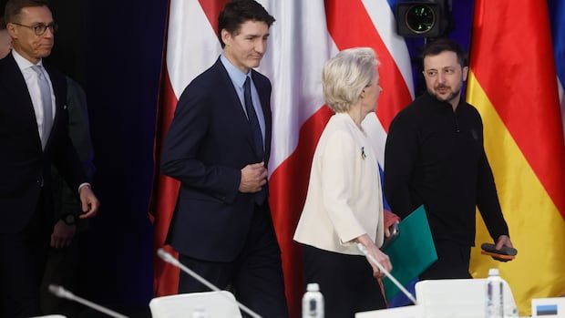 Ukrainian President Volodymyr Zelenskiy, European Commission President Ursula von der Leyen, Canada's Prime Minister Justin Trudeau.