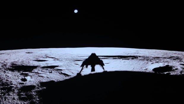 Silhouette of a small lander on moon