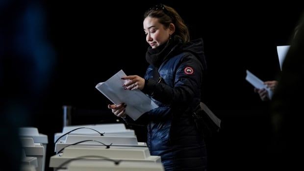 A woman prepares to cast her ballot in Greenland's March 2025 election.