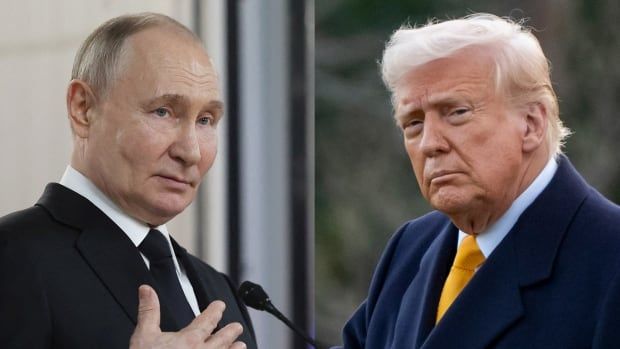 Headshots of Vladimir Putin and Donald Trump