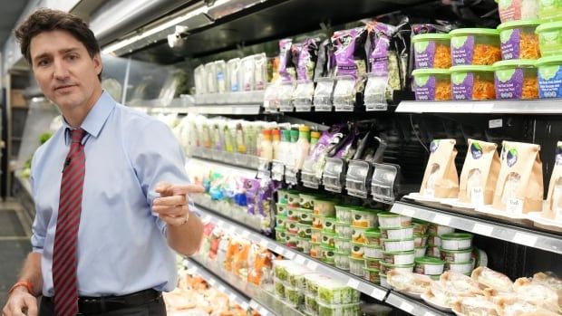 Prime Minister Justin Trudeau visits Vince’s Market, a grocery store in Sharon, Ontario, on Nov. 21, 2024.