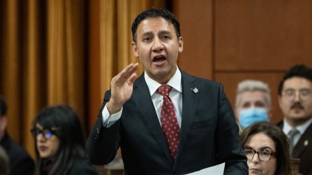 A man in a suit and tie gestures with his hand as he speaks in the House of Commons.