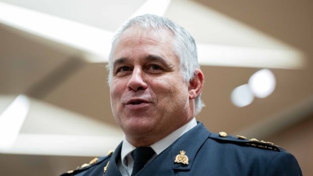 Commissioner of the Royal Canadian Mounted Police (RCMP) Mike Duheme waits to appear before the Standing Committee on Public Safety and National Security (SECU) investigating the impacts of President-elect Donald Trumps's recent announcement on Canadian boarder security on Parliament Hill  in Ottawa, on Thursday, Dec. 12, 2024. 