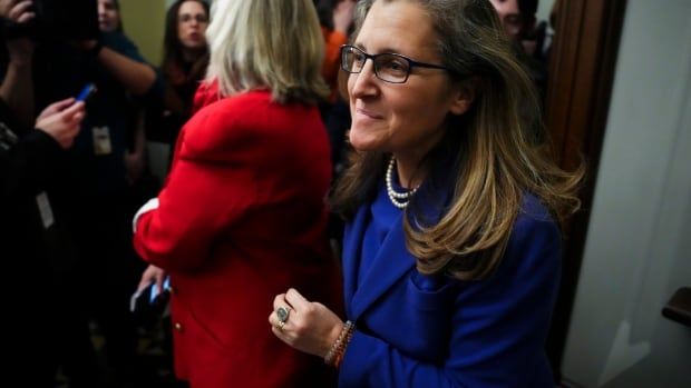 Deputy Prime Minister and Minister of Finance Chrystia Freeland leaves the Prime Minister's Office in the West Block of Parliament Hill in Ottawa on Tuesday, Dec. 3, 2024.